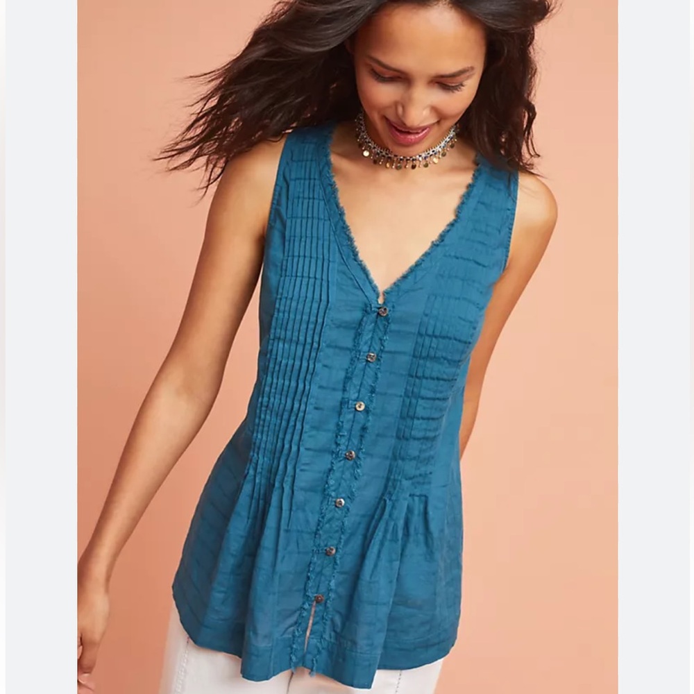 Anthropologie Maeve Pintucked Tank in Lagoon Blue size XS